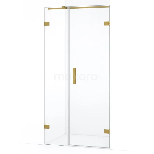 Glazen douchecabine met goudkleurige scharnieren en handgreep, ideaal voor een moderne badkamer stijl en luxe uitstraling.