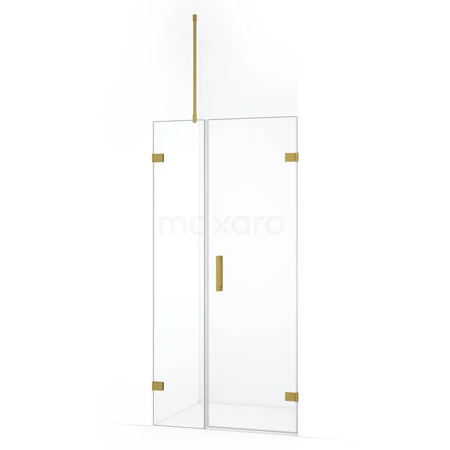 Glazen douchewand met gouden accenten, strak design, ideaal voor een moderne badkamer inrichting.