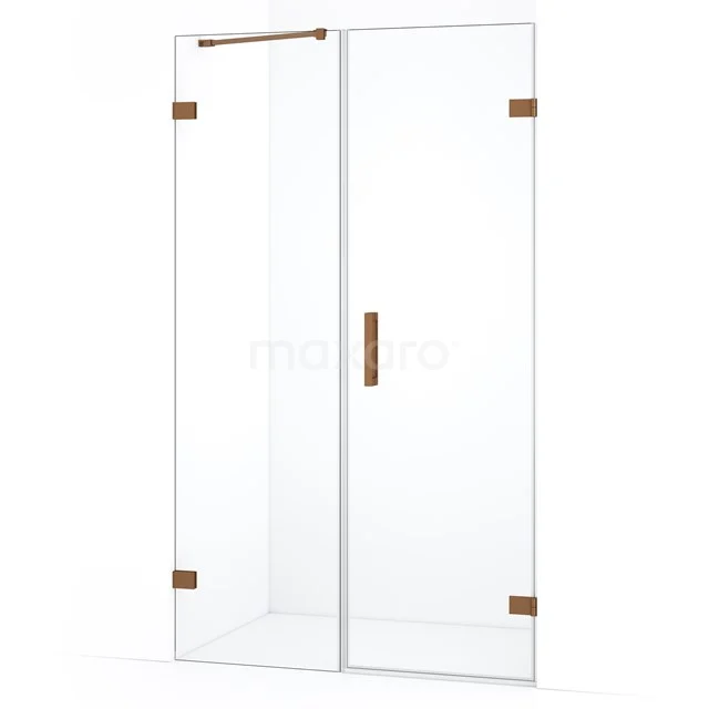 Glazen douchedeur met goudkleurige scharnieren en handgreep, stijlvol design voor moderne badkamers.