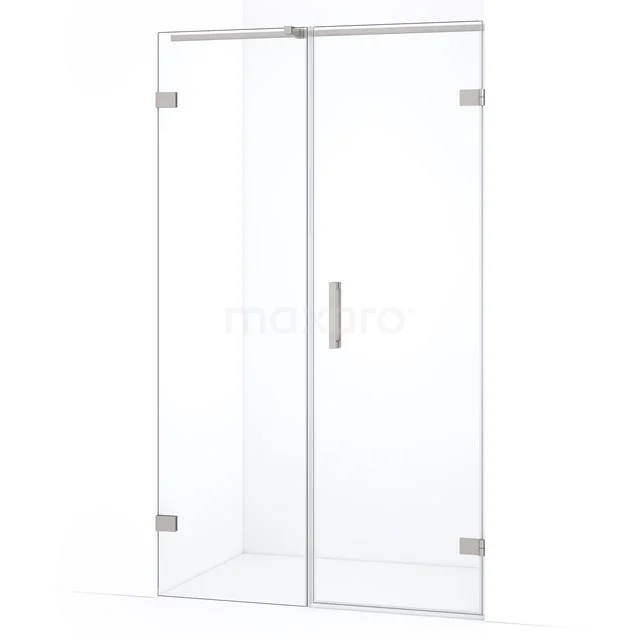 Glazen douchedeur met scharnieren, transparant ontwerp, rechthoekig, met roestvrijstalen handgreep, ideaal voor moderne badkamers.
