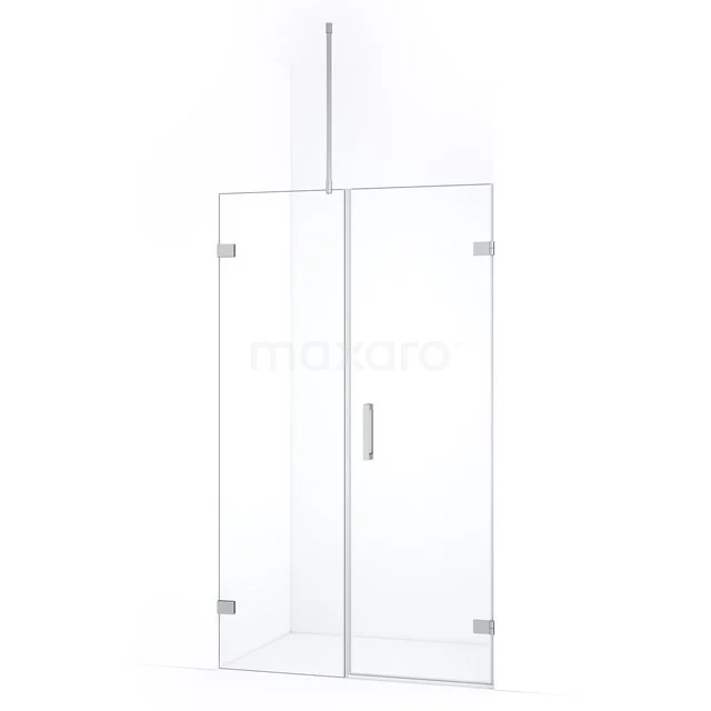 Helder glazen douchecabine met aluminium profielen, strak design voor moderne badkamers.