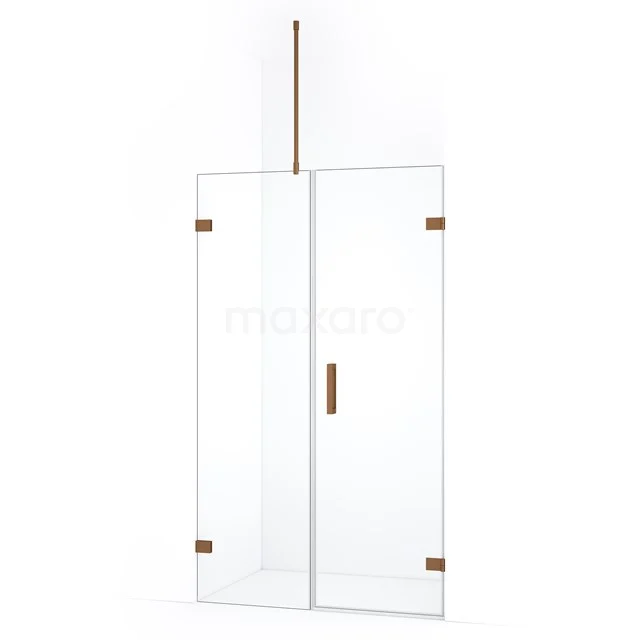 Glazen douchedeur met getinte rand, messing accenten en modern design, perfect voor een stijlvolle badkamer.