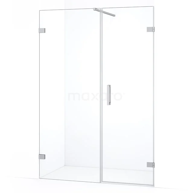 Glazen douchewand met draaideur, helder glas, minimalistisch design, ideaal voor een moderne badkamerinrichting.
