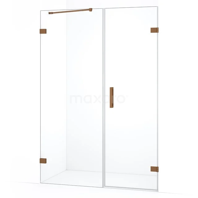 Douchedeur van helder glas met messing accenten, modern design, ideale aanvulling voor een stijlvolle badkamer.