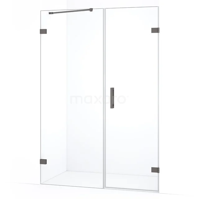 Glazen douchedeur met zwart metalen handgreep, strak design en duurzame constructie, ideaal voor moderne badkamers.