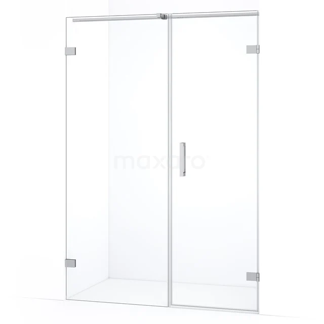 Glazen douchewand met deur, transparant, modern design, met chromen accenten, ideaal voor een strakke badkamerstijl.