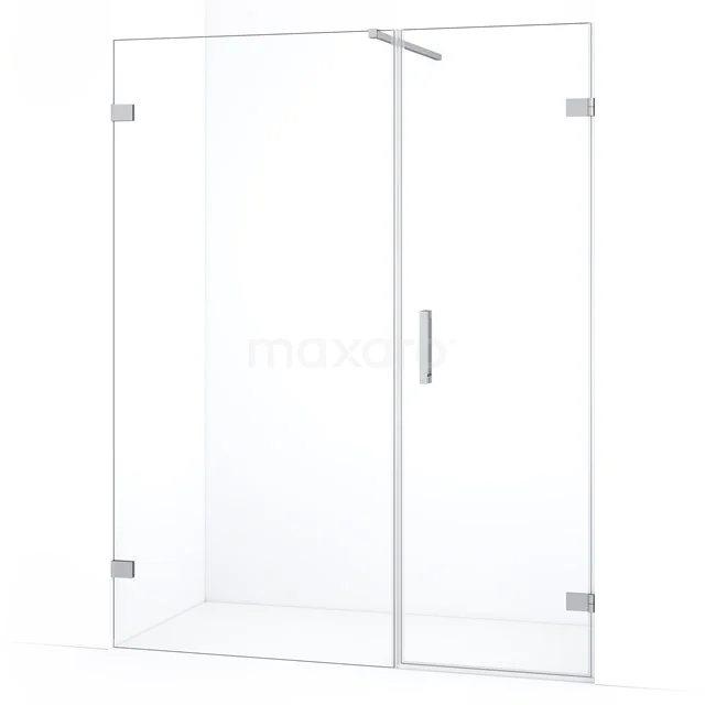 Glazen douchewand met deur, transparant veiligheidsglas, modern design, ideaal voor een strakke en stijlvolle badkamer.