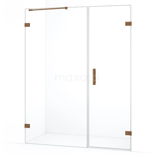 Heldere glazen douchedeur met moderne bronzen scharnieren en handgreep, perfect voor een stijlvolle badkamer.