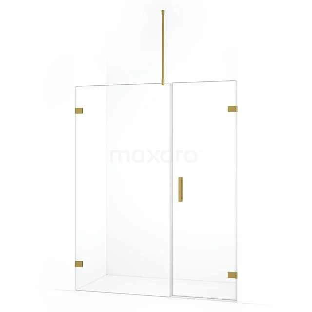 Glazen douchewand met goudkleurige details, modern design, geschikt voor luxe badkamerstijlen.