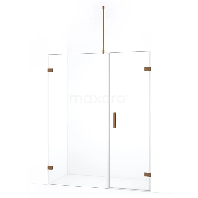 Glazen douchewand met goudkleurige accenten, inclusief deur van helder glas; modern en stijlvol ontwerp voor de badkamer.