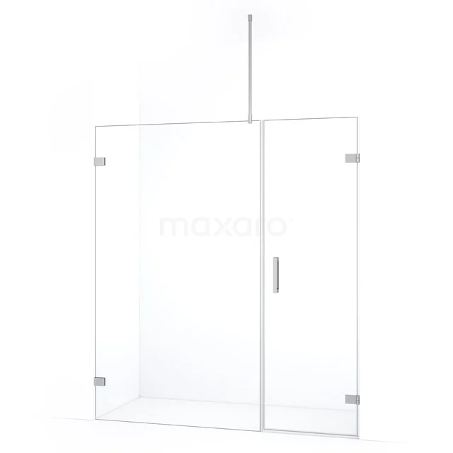 Transparante glazen douchewand met aluminium profiel, moderne hoekopstelling, ideaal voor een stijlvolle badkamerinrichting.