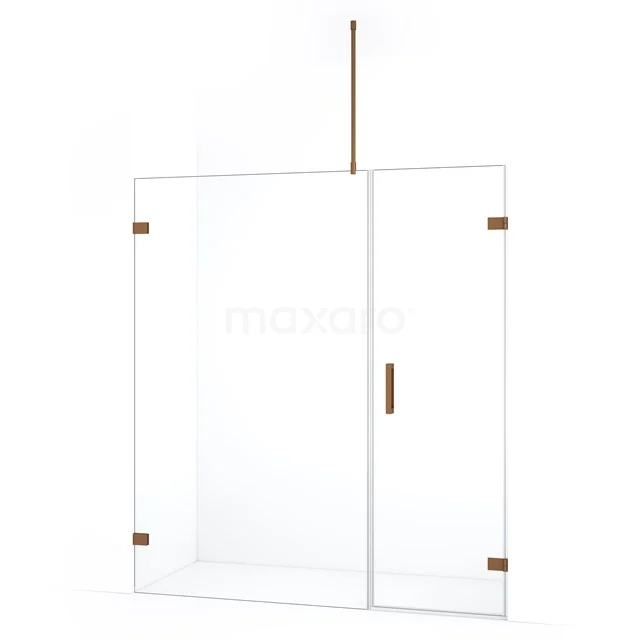 Moderne glazen douchewand met gouden accenten, strak design, ideaal voor een stijlvolle badkamer.