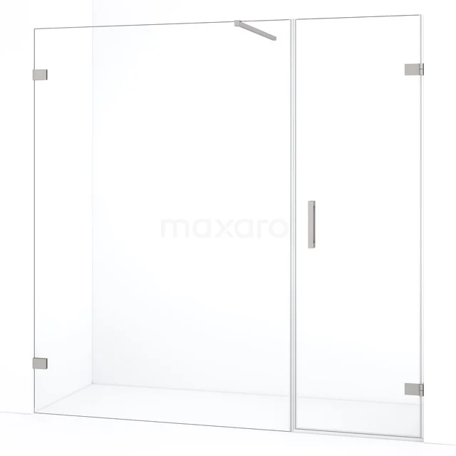 Glazen douchewand met deur, strak design, transparant veiligheidsglas, ideaal voor moderne badkamerindelingen.