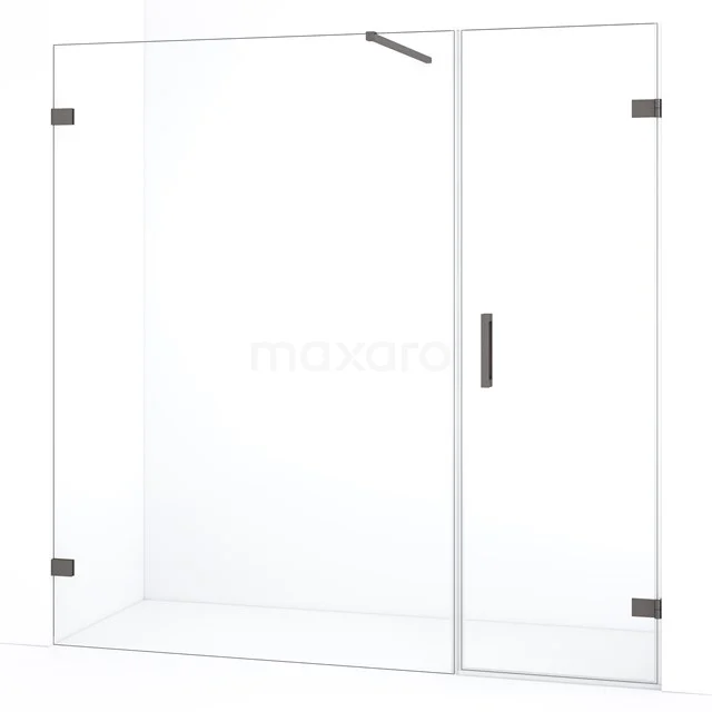 Glazen douchewand met deur, hoekmodel, minimalistisch design, transparant veiligheidsglas, ideaal voor een moderne badkamer.