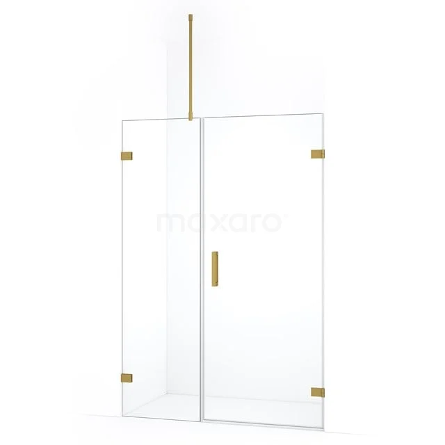 Glas Duschwand mit Goldakzenten, minimalistisches Design, perfekt für ein luxuriöses Badezimmer.