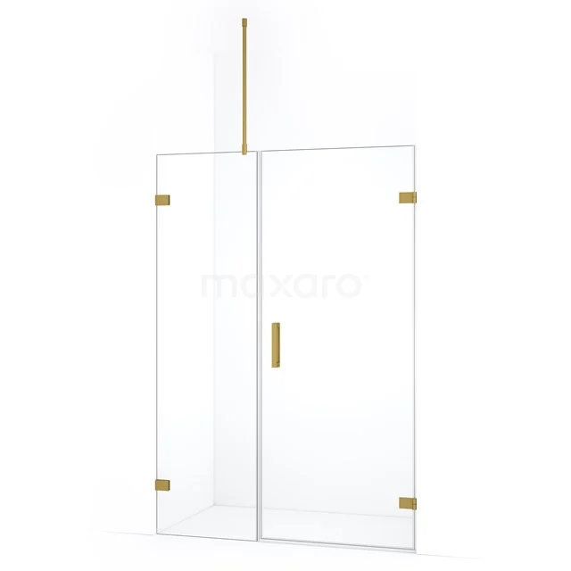 Glas Duschwand mit Goldakzenten, minimalistisches Design, perfekt für ein luxuriöses Badezimmer.
