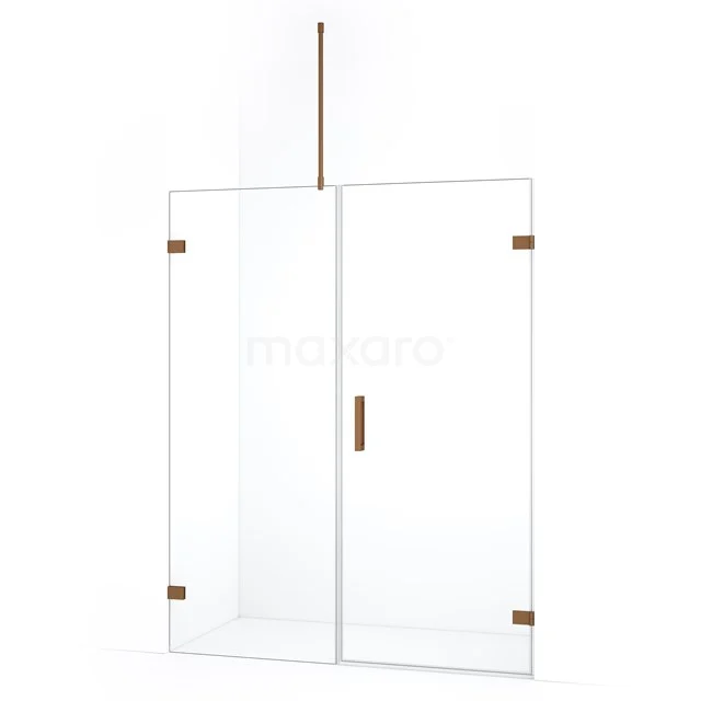 Diamond Duschtür | 135 cm Kupfer Klarglas Drehtür DDC220707720KP Duschwand aus Klarglas mit goldfarbenen Aluminium-Befestigungen; stilvolles Design für ein modernes Badezimmer.