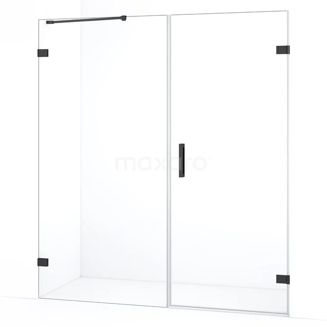 Diamond Duschtür | 165 cm Schwarzchrom Klarglas Drehtür DDC220710220BC Glas Duschwand mit matt schwarzen Akzenten, Schiebetür und Eckaufstellung, ideal für eine moderne Badezimmergestaltung.