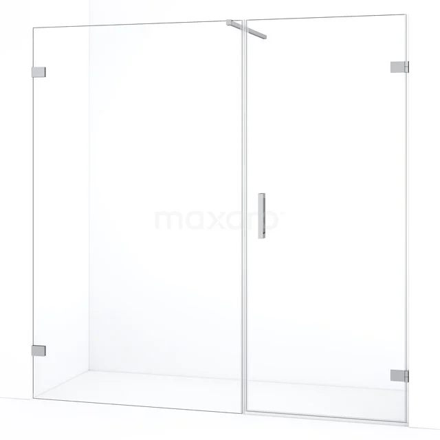 Moderne begehbare Dusche aus Klarglas, rechteckiges Design mit silbernem Haltegriff, ideal für ein stilvolles Badezimmerupdate.