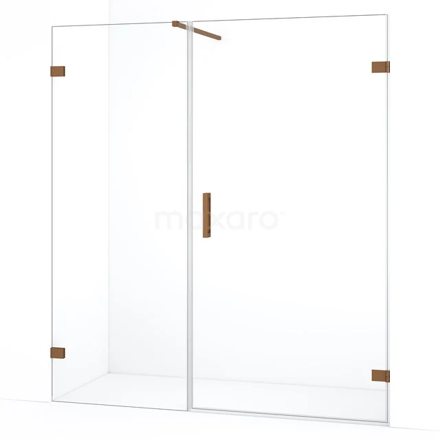 Diamond Duschtür | 165 cm Kupfer Klarglas Drehtür DDC220908120KP Glas Duschwand mit Tür, goldfarbene Details, rahmenloses Design, ideal für ein modernes Badezimmer.