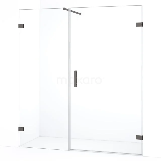 Diamond Duschtür | 155 cm Schwarzes Metall Klarglas Drehtür DDC220907120ZM Glas Duschwand mit Schwarz Details, minimalistisches Design, ideal für ein modernes Badezimmer.
