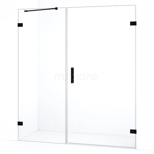 Diamond Duschtür | 155 cm Matt Schwarz Klarglas Drehtür DDC220907220MB Glas Duschwand mit Schiebetür, klares Design, schwarzer Rahmen und minimalistische Hardware, ideal für ein modernes Badezimmer.
