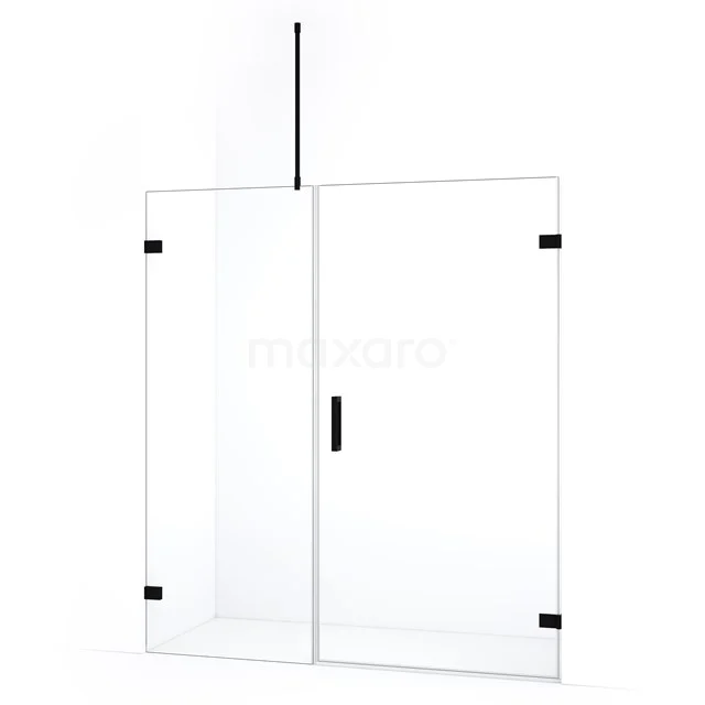Glas Duschwand Schwarz Rahmen, industrielle Optik, klares Sicherheitsglas, minimalistisches Design ideal für moderne Bäder.
