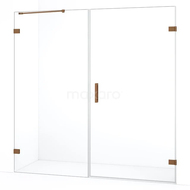 Diamond Duschtür | 185 cm Kupfer Klarglas Drehtür DDC220910220KP Duschwand mit Schiebetür, Klarglas und matten Goldakzenten, modernes Design, ideal für ein stilvolles Badezimmer.