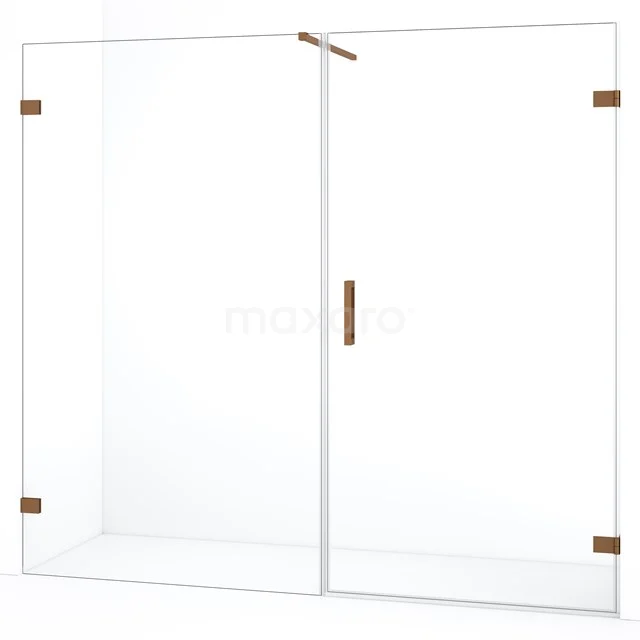 Diamond Duschtür | 215 cm Kupfer Klarglas Drehtür DDC221012120KP Glas Duschwand mit goldfarbenen Akzenten, minimalistisches Design, ideal für ein modernes Badezimmer.