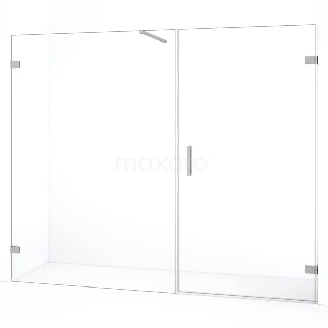 Glas Duschwand mit Tür, klare transparente Optik, minimalistisches Design, ideal für moderne Badezimmer.