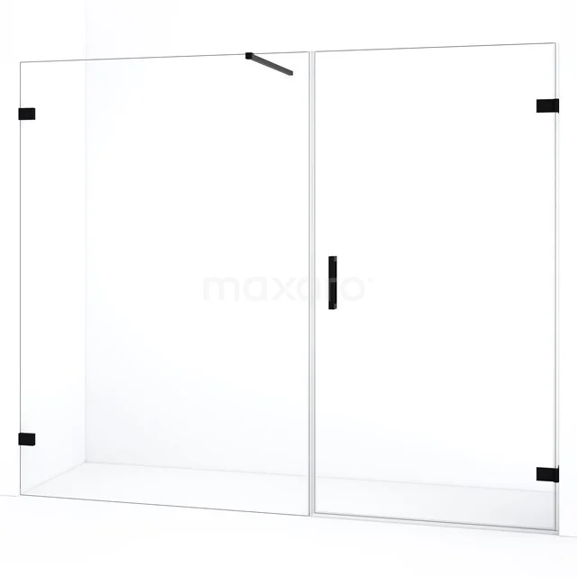 Diamond Duschtür | 215 cm Matt Schwarz Klarglas Drehtür DDC220913120MB Duschwand Schwarz-Weiß, klare Glastür, moderner Stil, ideal für eine stilvolle Badezimmergestaltung.
