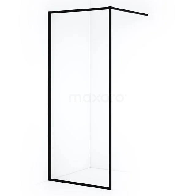 Schwarze Glas-Duschwand mit schmalem Rahmen, industrielles Design, ideal für ein modernes Badezimmer.