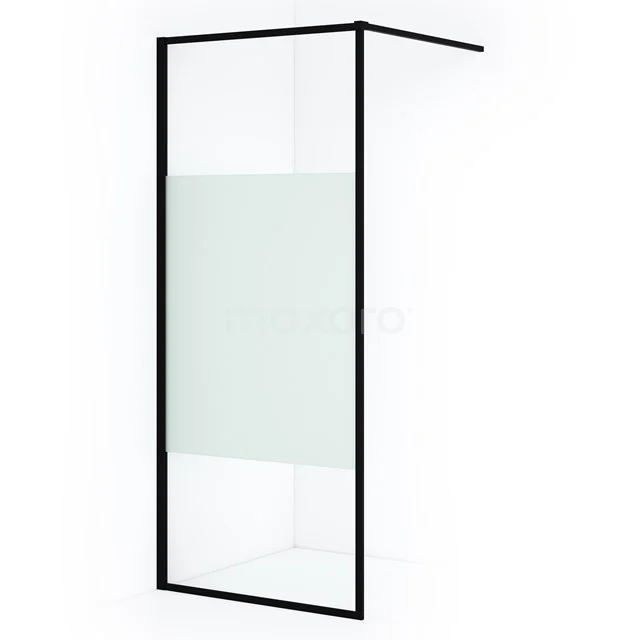 Begehbare Dusche Diamond 80cm aus klarem Sicherheitsglas mit mattem Streifen mit Rahmen Matt Schwarz IDA08113RMB Schwarze begehbare Dusche mit mattgläserner Paneel, minimalistisches Design; ideal für ein modernes Badezimmer.