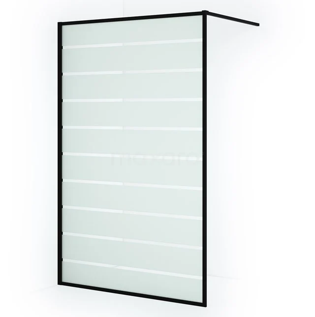 Diamond begehbare Dusche | 120 cm Matt Schwarz Feste Wand IDA12116RMB Schwarzes Profil begehbare Duschwand mit horizontalen Linien, Glasdesign, ideal für einen modernen Badezimmerstil.