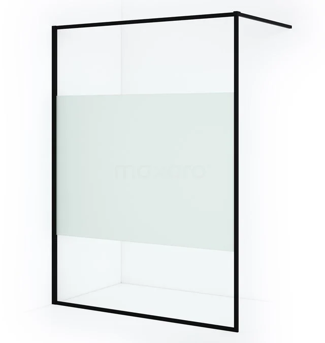 Begehbare Dusche Diamond 140cm aus klarem Sicherheitsglas mit mattem Streifen und Rahmen Matt Schwarz IDA14113RMB Duschwand mit Matt Schwarz Rahmen, Klarglas und mattem Streifen, ideal für einen modernen Badezimmerstil.