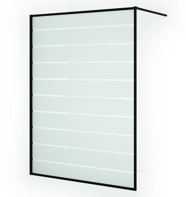 Schwarze begehbare Duschwand mit Mattglas, elegantes Design, ideal für ein modernes Badezimmer.