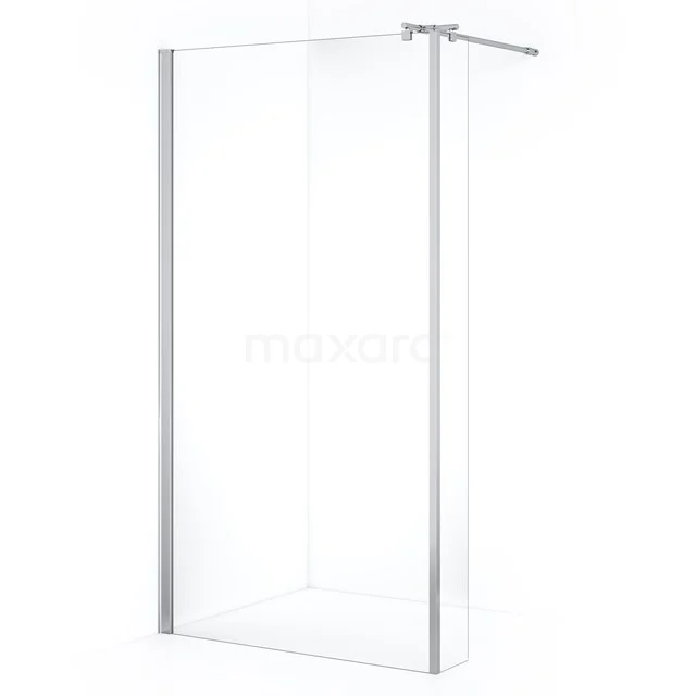 Klarer Glas Duschwand mit silbernen Profilen, modernes Design, perfekt für eine geräumige Badezimmergestaltung.