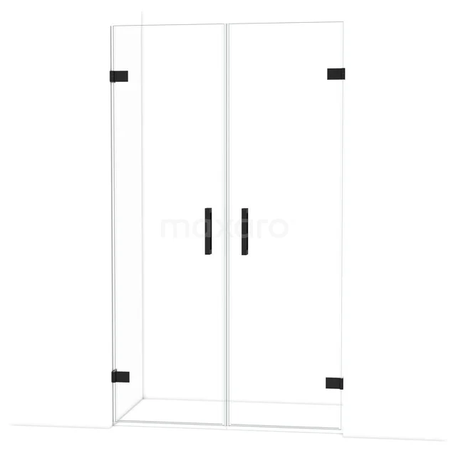 Diamond Duschtür | 115 cm Matt Schwarz Klarglas Drehtür DDE2060620MB Duschtür mit doppelten Glaspanelen, schwarzen Metallscharnieren und Haltegriffen; elegantes Design für moderne Bäder.