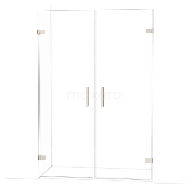 Glasene Duschwand mit Aluminium-Scharniere, doppelseitigen Türen und eleganten Haltegriffen, ideal für ein modernes Badezimmer.