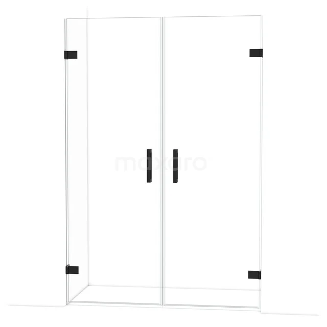 Glasene Duschtür mit doppeltem Schwarz Griff und Scharnieren, minimalistisches Design, ideal für moderne Bäder.