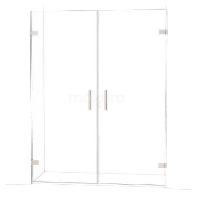 Glas Duschwand mit zwei Türen, Klarglas, metallischer Haltegriff, straffes Design für ein modernes Badezimmer.