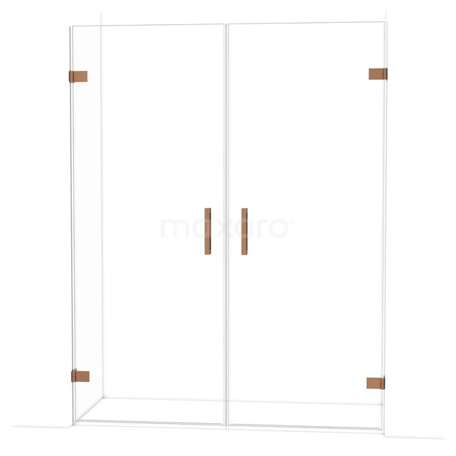 Duschkabine mit Klarglas, doppelten Türen und Messingscharniere, ideal für ein modernes Badezimmer.