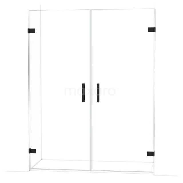 Glasene Duschtür mit schwarzen Haltegriffen, minimalistisches Design, ideal für eine stilvolle und moderne Badezimmergestaltung.