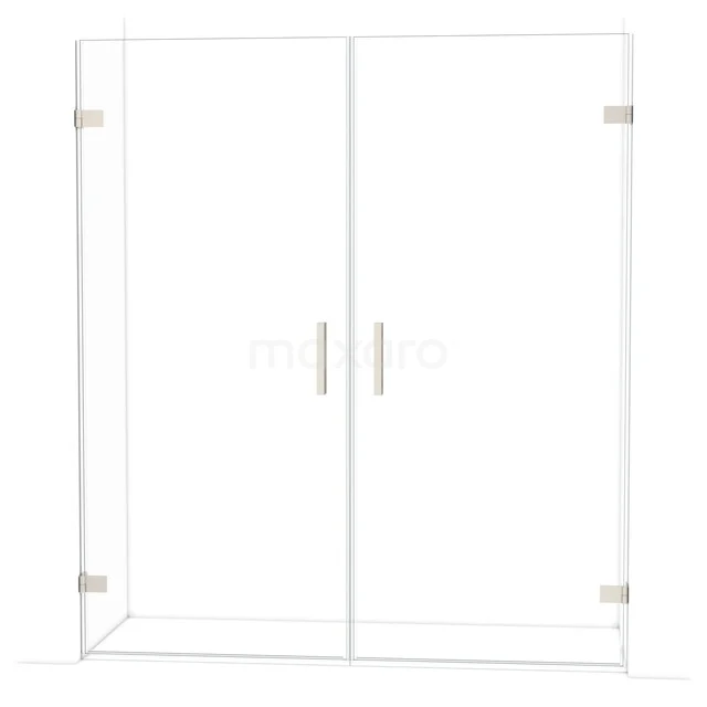 Glas Duschewand mit doppelten Türen, Klarglas, metallene Haltegriffe, ideal für ein modernes Badezimmer.