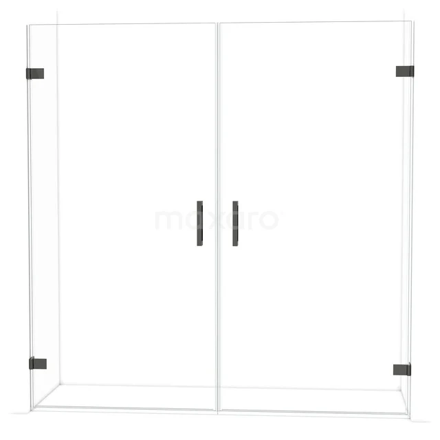 Duschtür Diamond DDE2101020BC Glasene Duschtür mit schwarzen Scharnieren und Haltegriffen, moderner Look, geeignet für stilvolle Badezimmergestaltung.