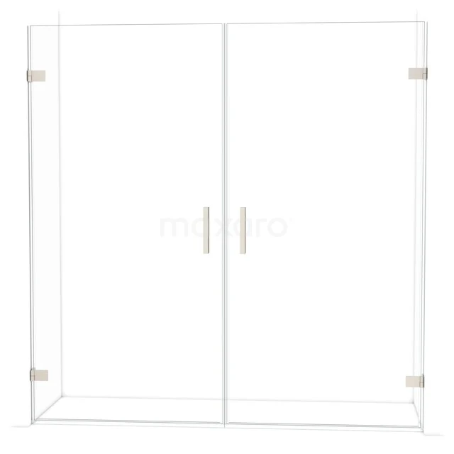 Glas Duschtür mit chromatischen Haltegriffen, elegantes Design und transparentem Glas, perfekte Ergänzung für ein modernes Badezimmer.