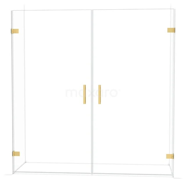 Glas Duschtür mit goldenen Haltegriffen und Scharnieren, modernes Badezimmerdesign, perfekt für eine luxuriöse Ausstrahlung.