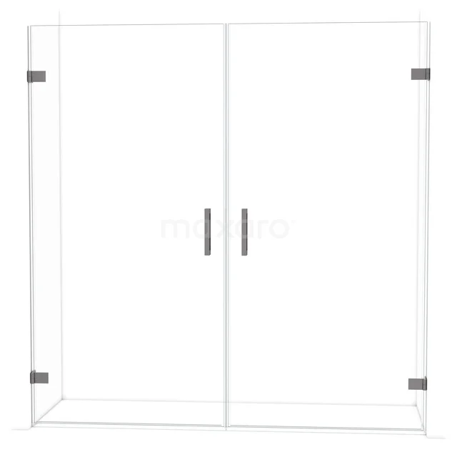 Diamond Duschtür | 195 cm Schwarzes Metall Klarglas Drehtür DDE2101020ZM Begehbare Duschwand aus Klarglas mit Doppeltüren, mattschwarzen Haltegriffen und verchromten Scharnieren, modernes Badezimmerdesign.