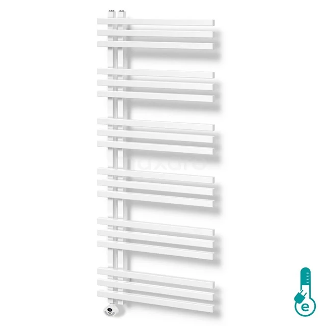 White towel radiator with modern zigzag design, ideal for drying towels and heating the bathroom.