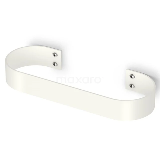 Minimalistische weiße Handtuchhalter aus Metall, ideal für moderne Bäder, mit einem abgerundeten Design und fester Befestigung.